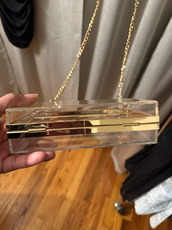 Clear Acrylic Box Clutch with Gold Chain - Picture 3 of 6